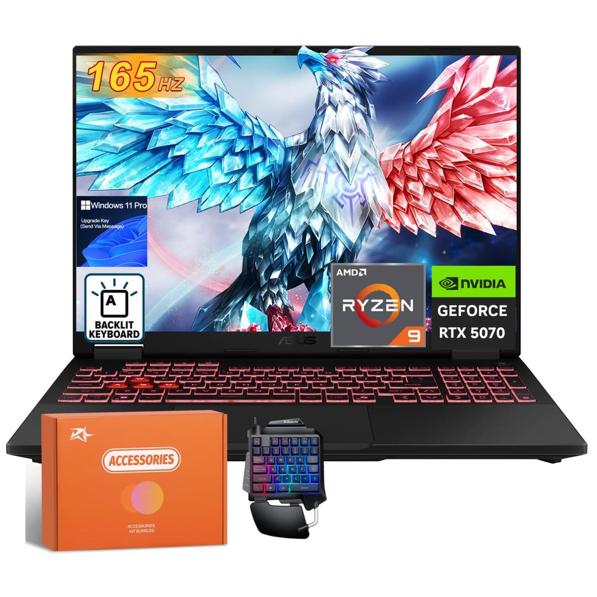 ASUS TUF A16 2025 Notebook para Gaming, AMD Ryzen 9 270, NVIDIA GeForce RTX 5070, Pantalla de 16" 165 Hz 300 nits, 64 GB DDR5, 4 TB SSD, Tarjeta Ethernet, Windows 11 Pro, 10 h de batería, Con accesorios FA608UP-A16.R95070