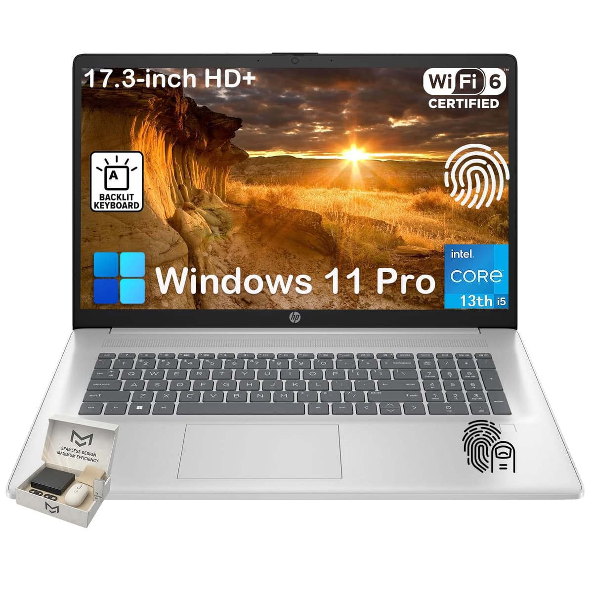 HP Laptop 17 para Negocios, 32 GB RAM, 1 TB SSD, Intel i5-1334U de 10 Núcleos, Pantalla Antirreflejo HD+ de 17.3", Windows 11 Pro, Teclado Retroiluminado, Lector de Huellas, Teclado Numérico, Cámara HD 720p, con Accesorios HP 17 Laptop