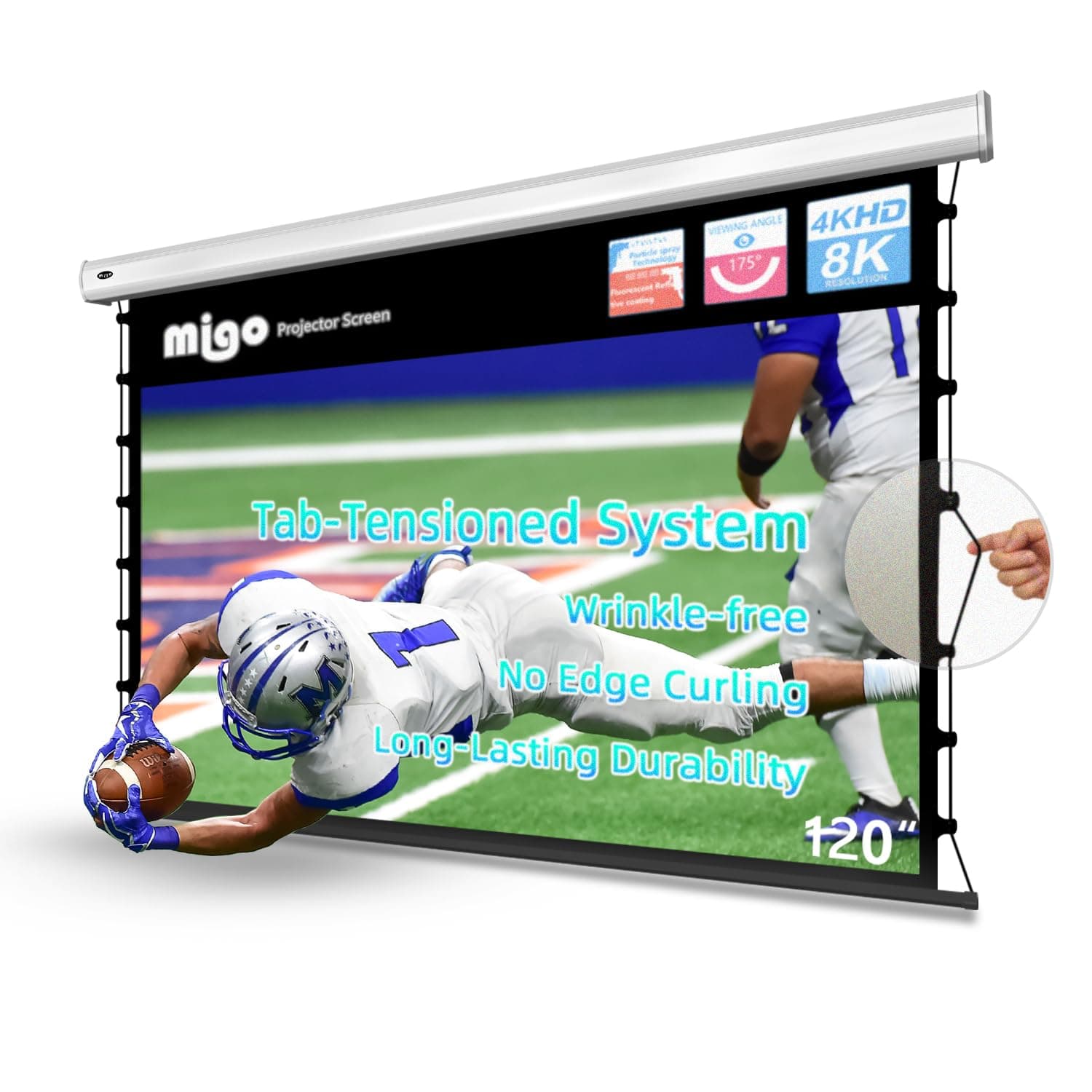 MIGO 120 Inch Tab-Tension Motorized Pull Down Screen - Grey Crystal MIGO-TAB-ALR-GREY-169-120-FBA0814