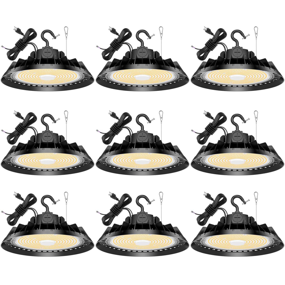 BBESTLED 9Pack LED High Bay UFO 240W, 36000LM, CCT Ajustable, 0-10V Dimmable, IP65, ETL & DLC UFOHB02-240W