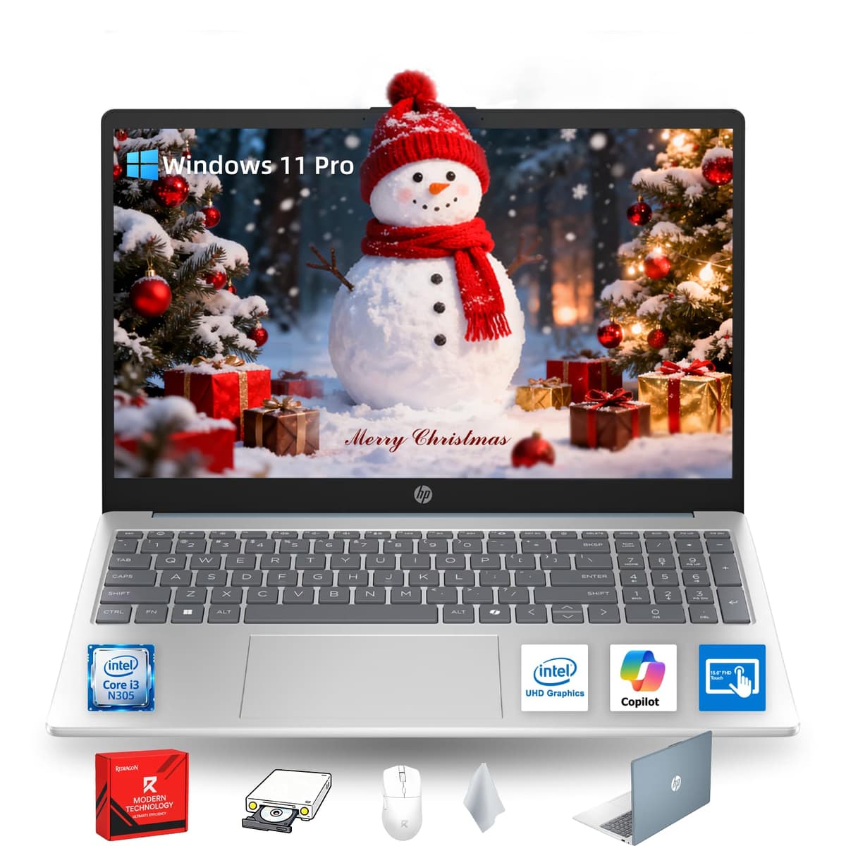 HP 2025 Business Laptop con Pantalla Táctil de 15.6" FHD, Intel Core i3-N305 (8 núcleos), Wi-Fi 6, Windows 11 Pro con Copilot AI, Larga Duración de Batería, con Kit Redragon, Azul, 32GB RAM, 1TB SSD HP 15.6 Laptop