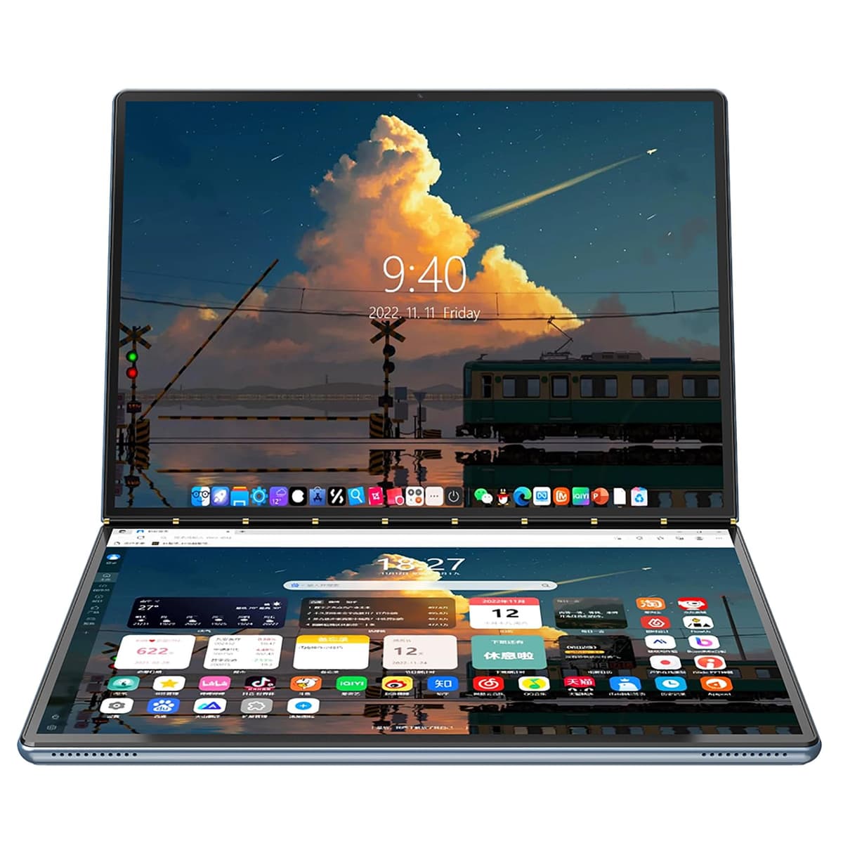 Ruchonin 2 en 1 10.95" 2.5K Doble Pantalla Táctil Laptop CPU Core i3-1215U Win 11 Home 32GB RAM 1TB SSD (Naranja)