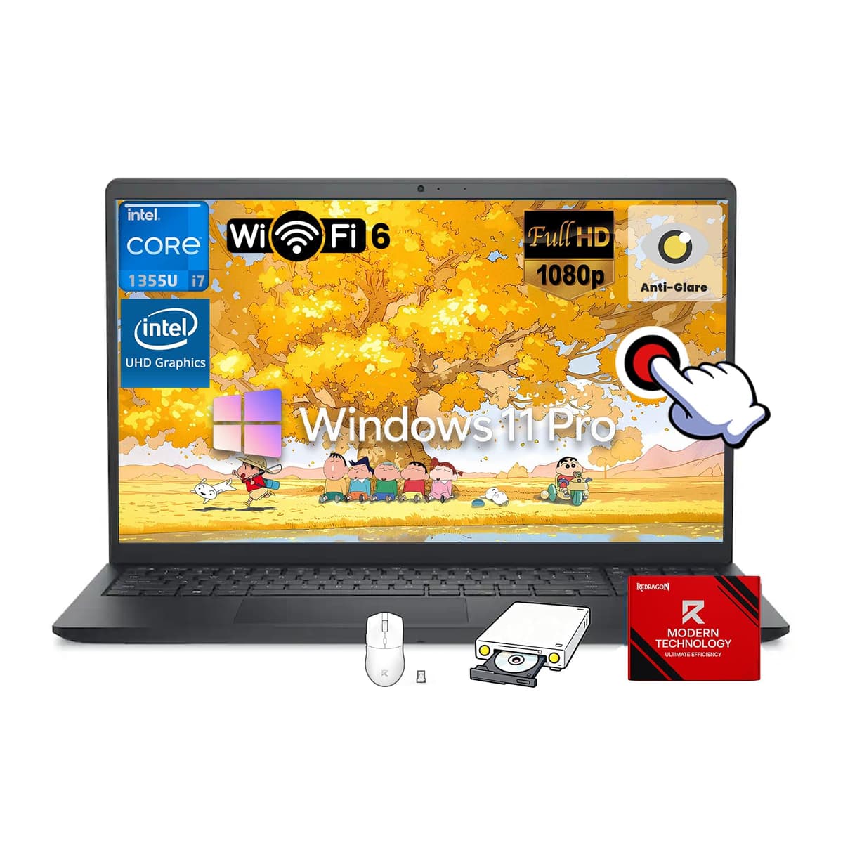 Portátil empresarial Dell 15, pantalla táctil antirreflejo FHD de 15.6", Intel i7-1355U de 10 núcleos, Intel UHD Graphics, Wi-Fi 6, Windows 11 Pro con Copilot AI, con accesorios, 32 GB DDR4, SSD de 2 TB Dell 15 laptop