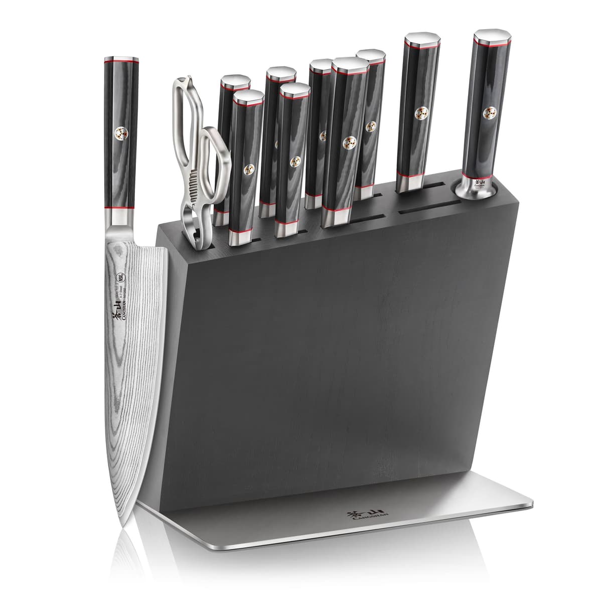 Cangshan YARI Series HUA Juego de Cuchillos 12 Piezas X-7 Damascus con Bloque de Madera 501370