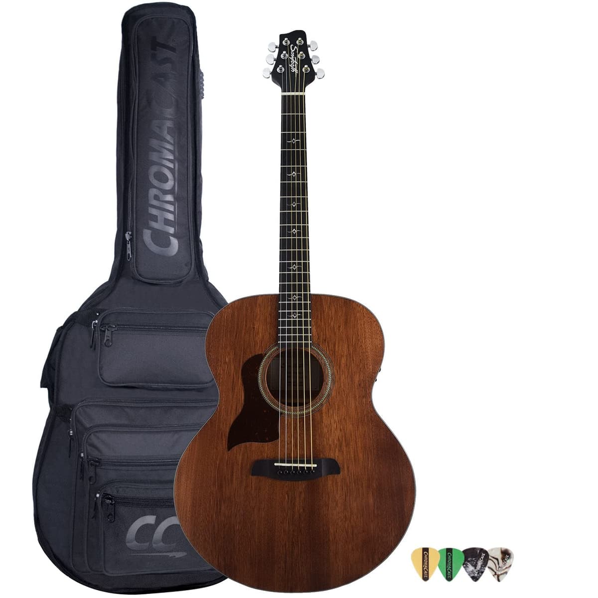 Sawtooth ST-MH-AEJ-LH-KIT-3 Guitarra Acústica-Electro Jumbo Zurda Tapa Maciza Caoba con Funda Acolchada y Picks