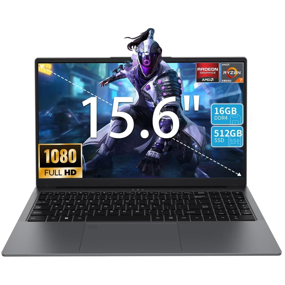 KurieTim Laptop para juegos de 15.6 pulgadas - Procesador AMD Ryzen 7 5825U (8C/16T, 2.0-4.5GHz), Gráficos AMD Radeon, 16GB RAM DDR4, SSD NVMe de 512GB, teclado retroiluminado, lector de huellas, interruptor de webcam Intel Processor N95