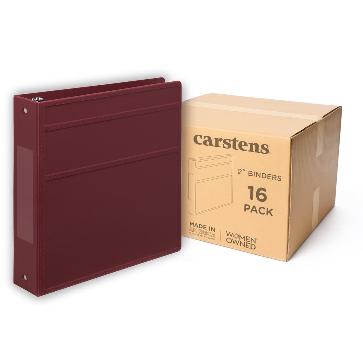 Carstens Archivador 3 anillas 2" resistente - apertura lateral, vino, sin bolsillos, 300 hojas (2823-3R) caja x16 2823-3RCS