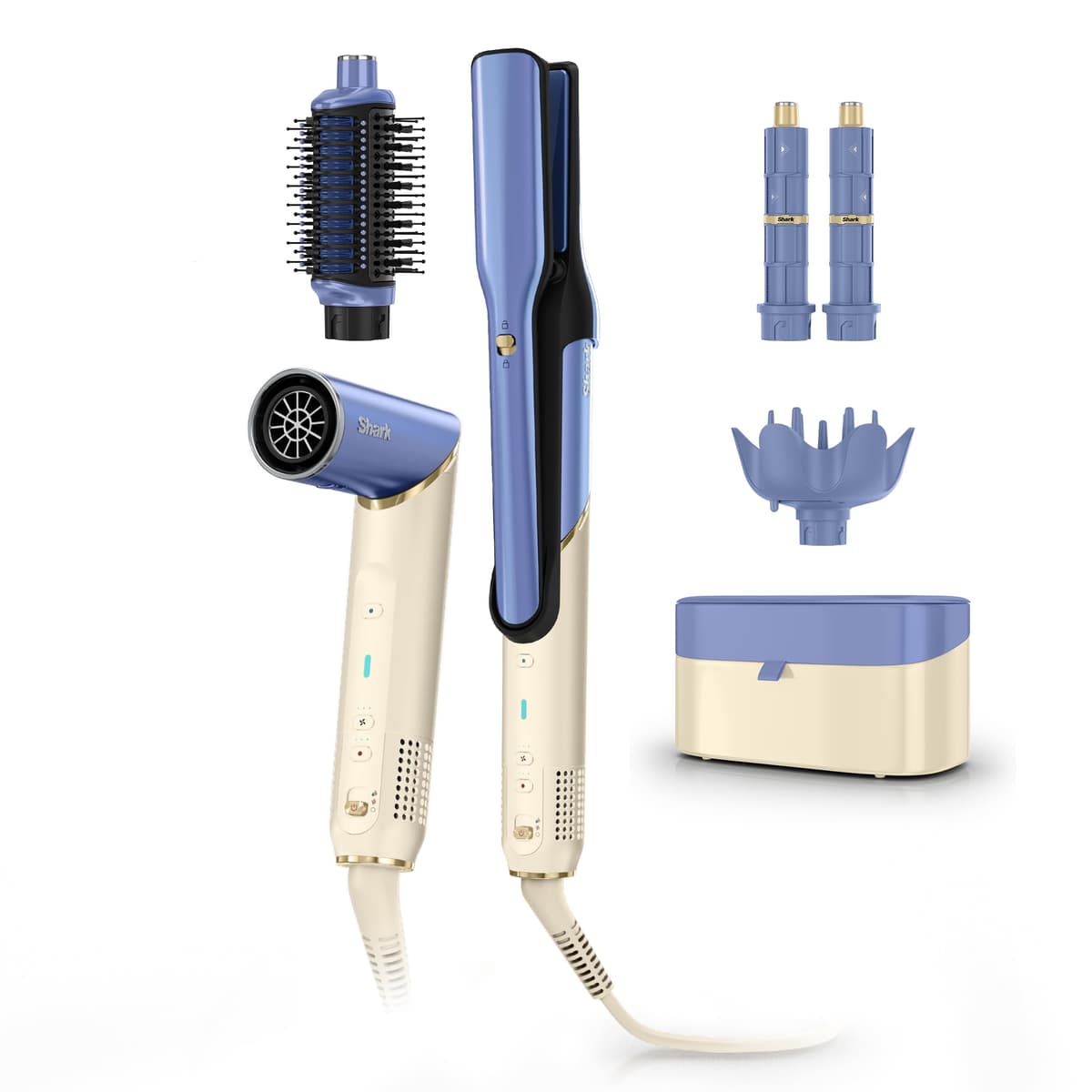 Sistema de Secado y Peinado Air Styling Shark Glam, con Alisador Silki y Pulidor Glossi, para Secar, Rizar, Alisar y Brillar con Difusor, Starlight Dream, HD6042SPL