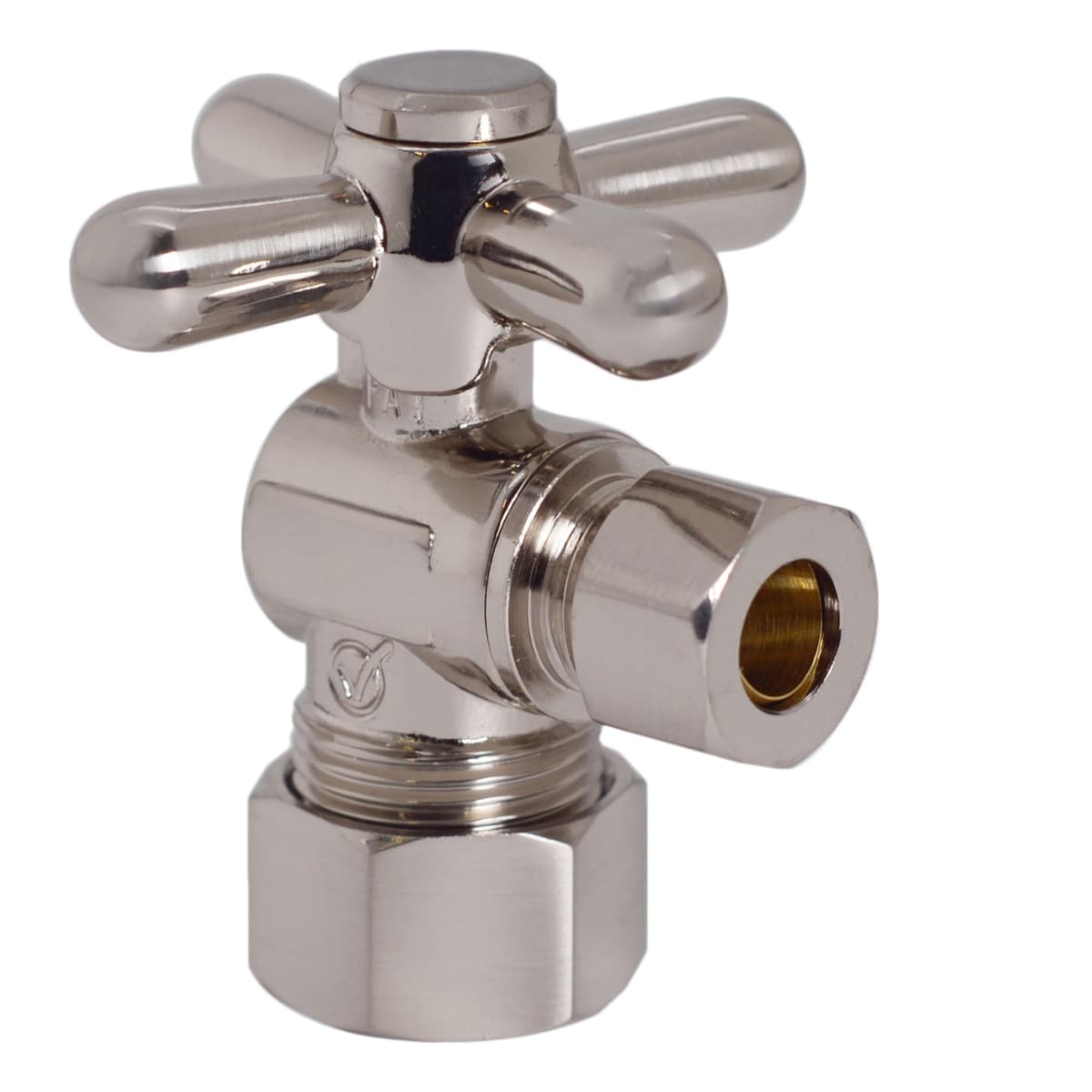 Westbrass D105BX-100-07 Válvula de cierre de ángulo con manija en cruz de 1/4 de vuelta, 5/8" OD x 3/8" OD, Níquel satinado (Paquete de 100)