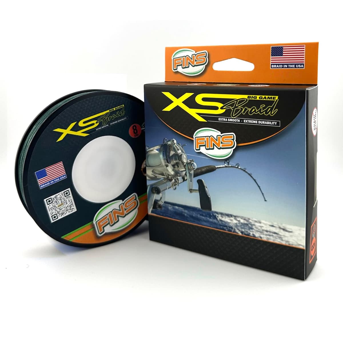 FINS XS Big Game Braid - 8-end, Verde, 60 lb, 4000 Yds FNSXS-60-4000-DGR