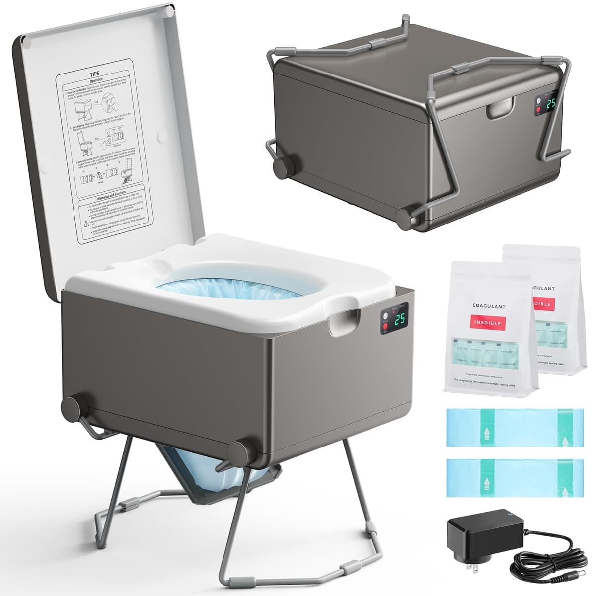 Modiwell Dry Flush Toilet - Inodoro portátil sin agua, recargable (Loo Seal Series - Gray)