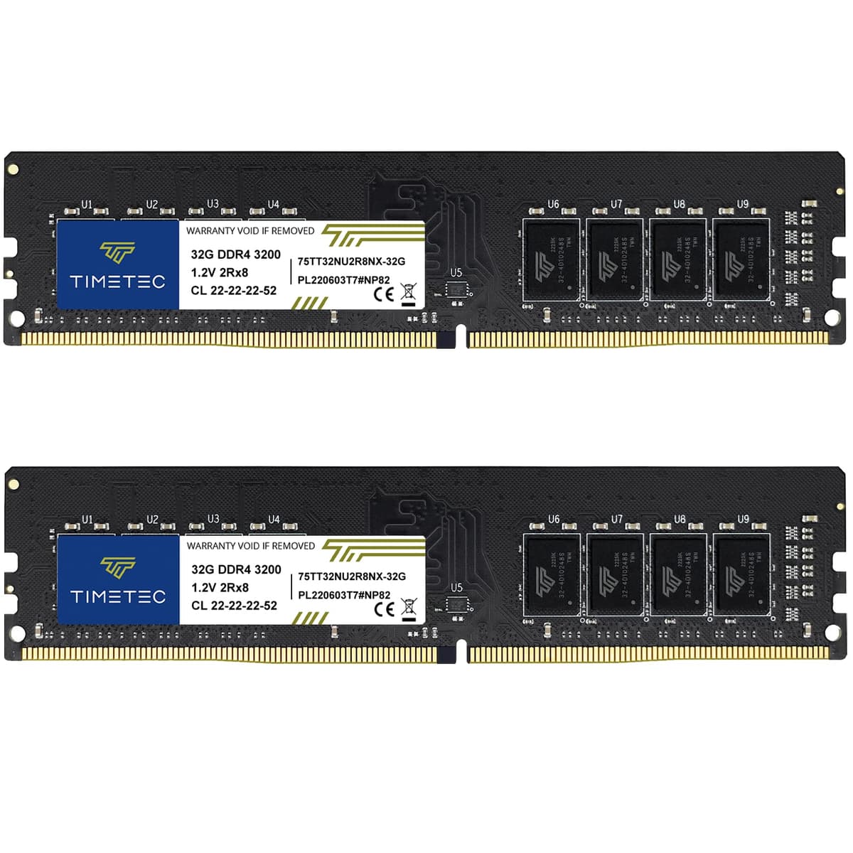 Timetec KIT 64GB (2x32GB) DDR4 3200MHz (o 2933MHz o 2666MHz) PC4-25600 Non-XMP CL22 1.2V No ECC Unbuffered 2Rx8 Doble Rango 288 pines UDIMM Memoria RAM para PC de Escritorio 70HN24ER2R4-16G