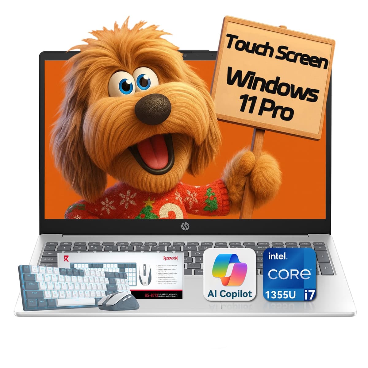 HP Laptop táctil 15.6", Intel Core i7-1355U (10 núcleos, hasta 5.0 GHz), 16 GB RAM, 512 GB SSD, Windows 11 Pro, 15.6" FHD IPS, Copilot AI, teclado numérico, USB-C, kit de teclado patentado HP 15.6 touchscreen i7 laptop