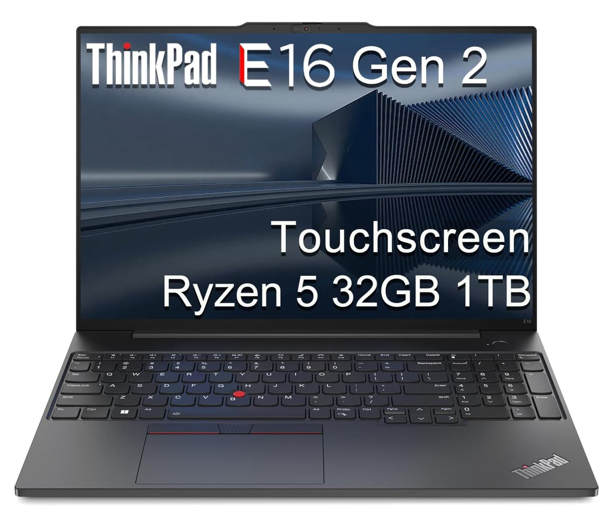 ist computers Lenovo ThinkPad E16 Gen 2 Laptop Empresarial (Pantalla táctil 16" FHD+, AMD Ryzen 5 7535U (> Intel i7-1255U), 32 GB DDR5 RAM, 1 TB SSD) Lector de huellas, Cámara web, Ethernet, Wi-Fi, Windows 11 Pro con Copilot
