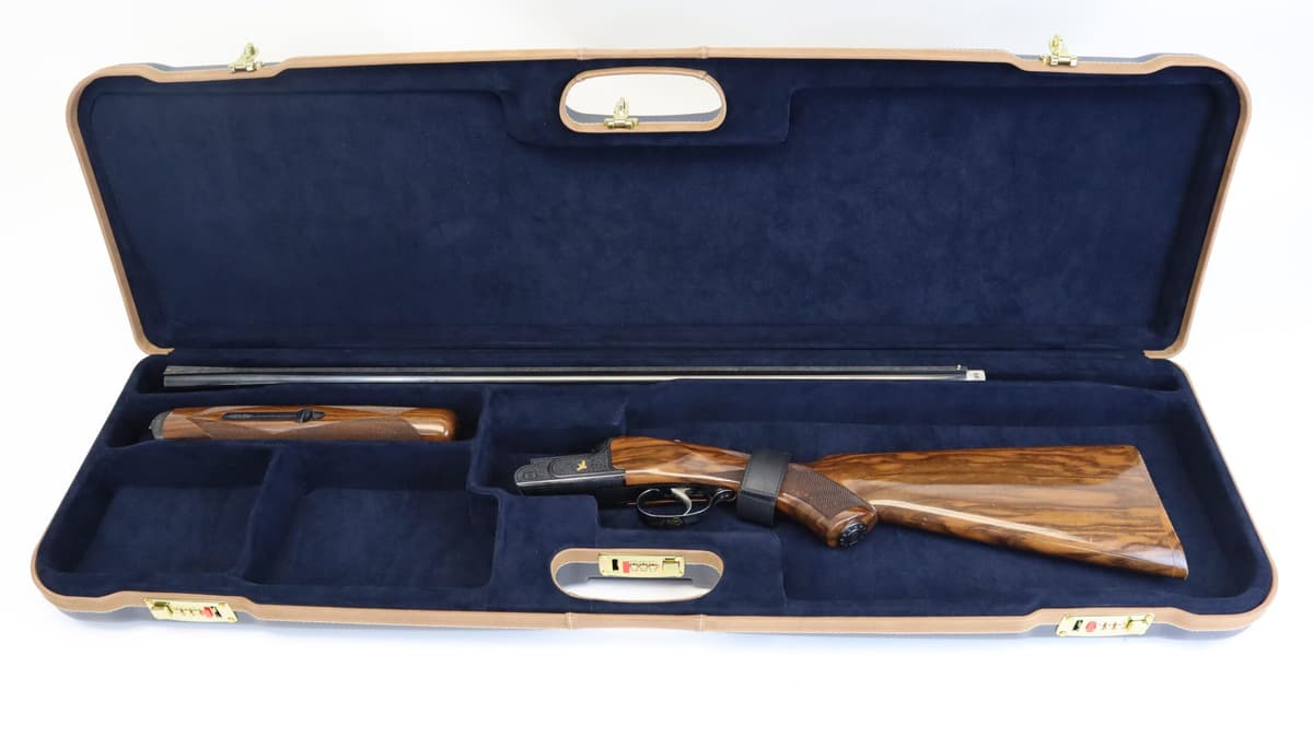 Negrini Deluxe estuche para escopeta - Para 1 escopeta con cañón de hasta 34", Navy/Tobacco 1657LX/5164