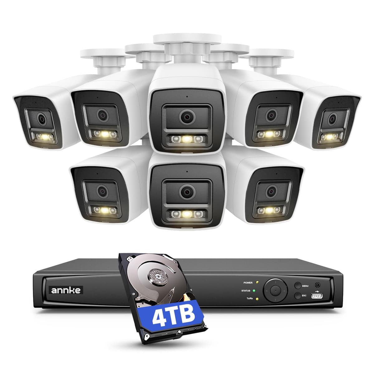 ANNKE Sistema de Seguridad 12MP 16CH NVR con 8 Cámaras PoE, Visión Nocturna a Color, Mic Integrado, 4TB HDD AU-N46PCK4-V4-98DD-V2-P