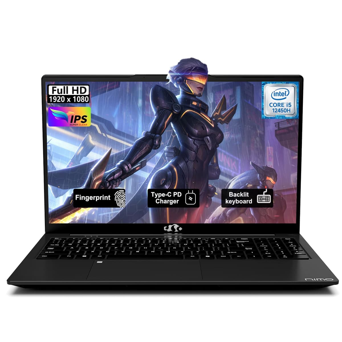 NIMO 15.6" FHD IPS Laptop, i5-12450H 8 núcleos (rinde más que i7-11800H), 16GB RAM 1TB SSD, Teclado retroiluminado, Lector de huellas, Cargador rápido USB-C 100W, WiFi 6, Ideal para estudiantes y oficina en casa NIMO N171
