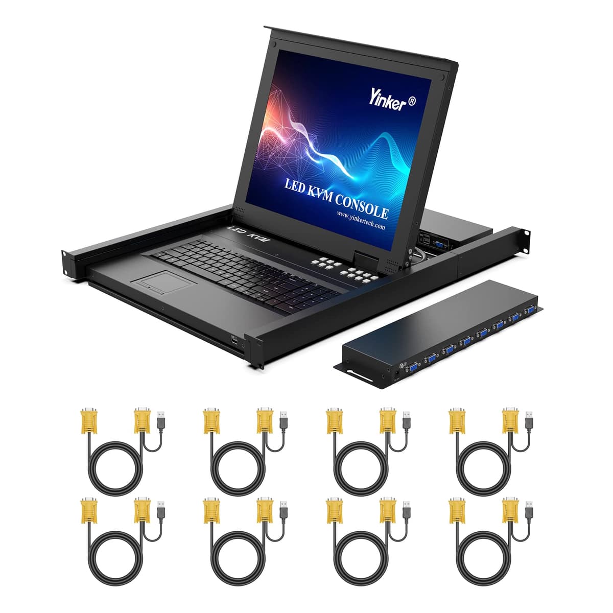 Yinker KVM Console 17" rackmount VGA 8 puertos con teclado y touchpad integrados 1708UL-N