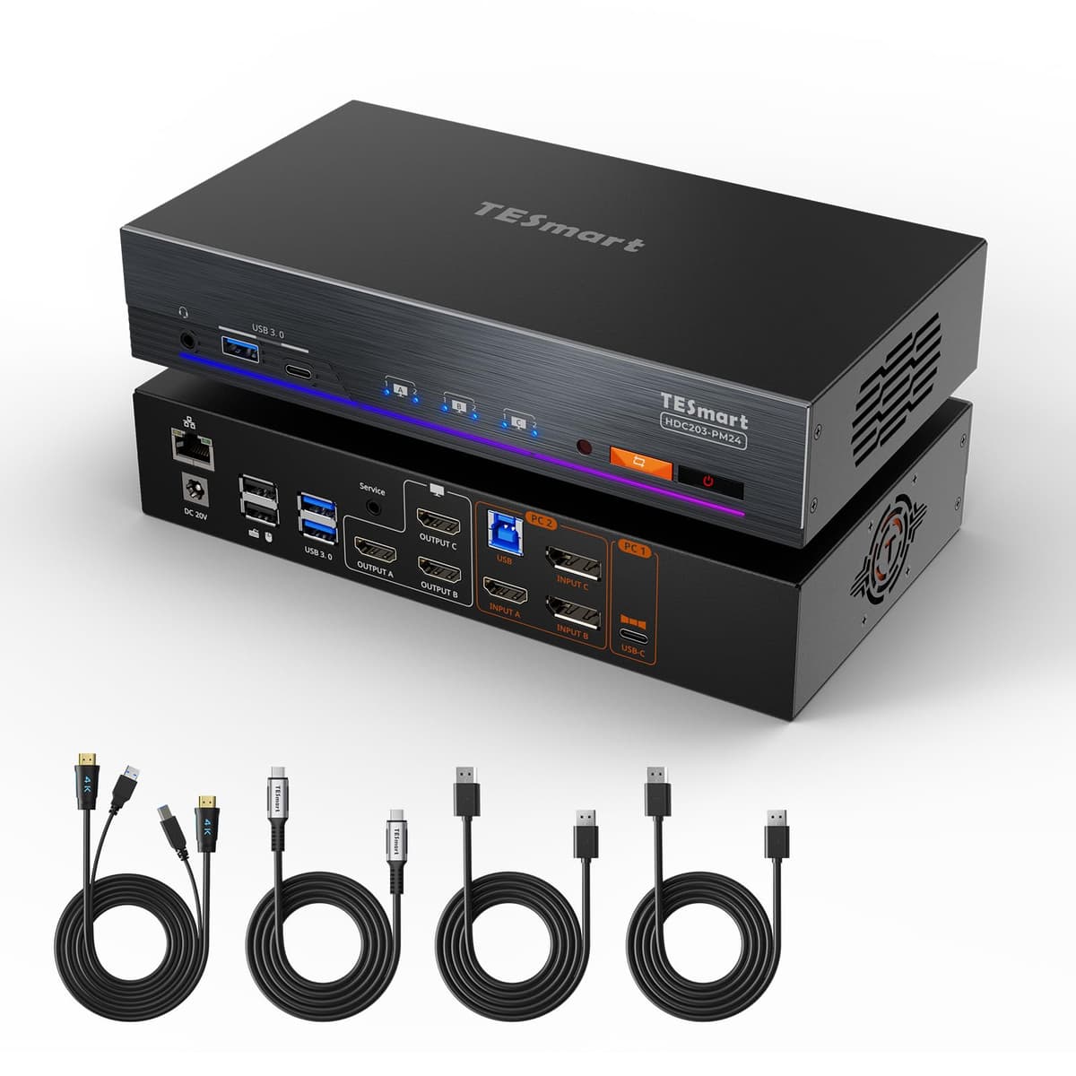 TESmart KVM Triple Monitor 4K@60Hz con DisplayLink, 100W PD y LAN Gigabit HDC203-PM24-USBK