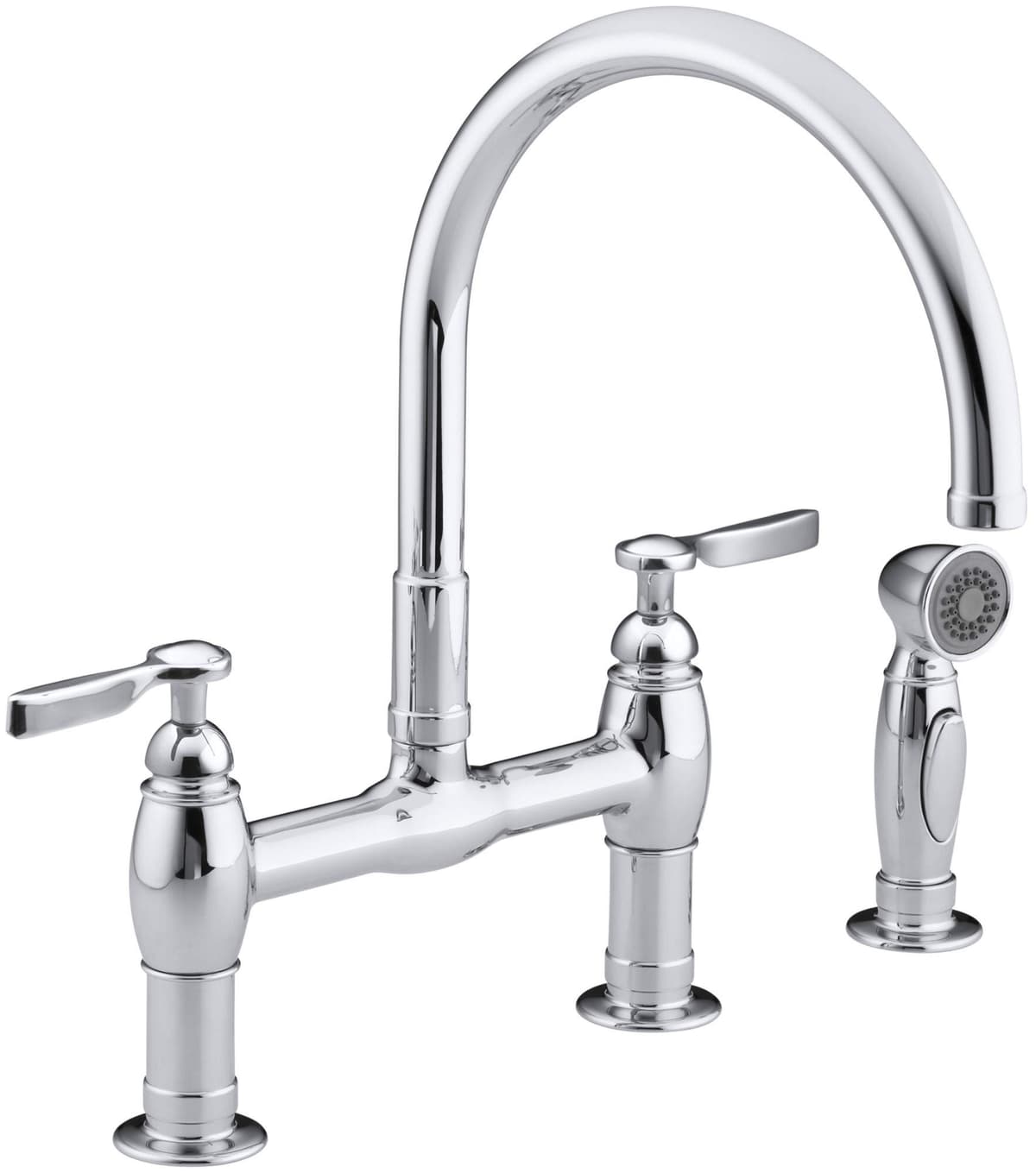 Kohler Parq Grifo de Cocina Puente 3 Agujeros con Pico 9" y Sidespray K-6131-4-CP