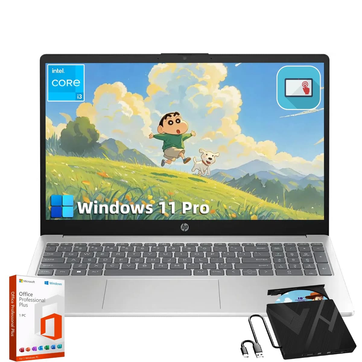 Computadora portátil táctil insignia HP - Pantalla de 15.6 pulgadas | Intel i3-1215U | Windows 11 Pro y Microsoft Office Pro para empresas y estudiantes de por vida | Teclado numérico | 16 GB RAM + 1 TB SSD