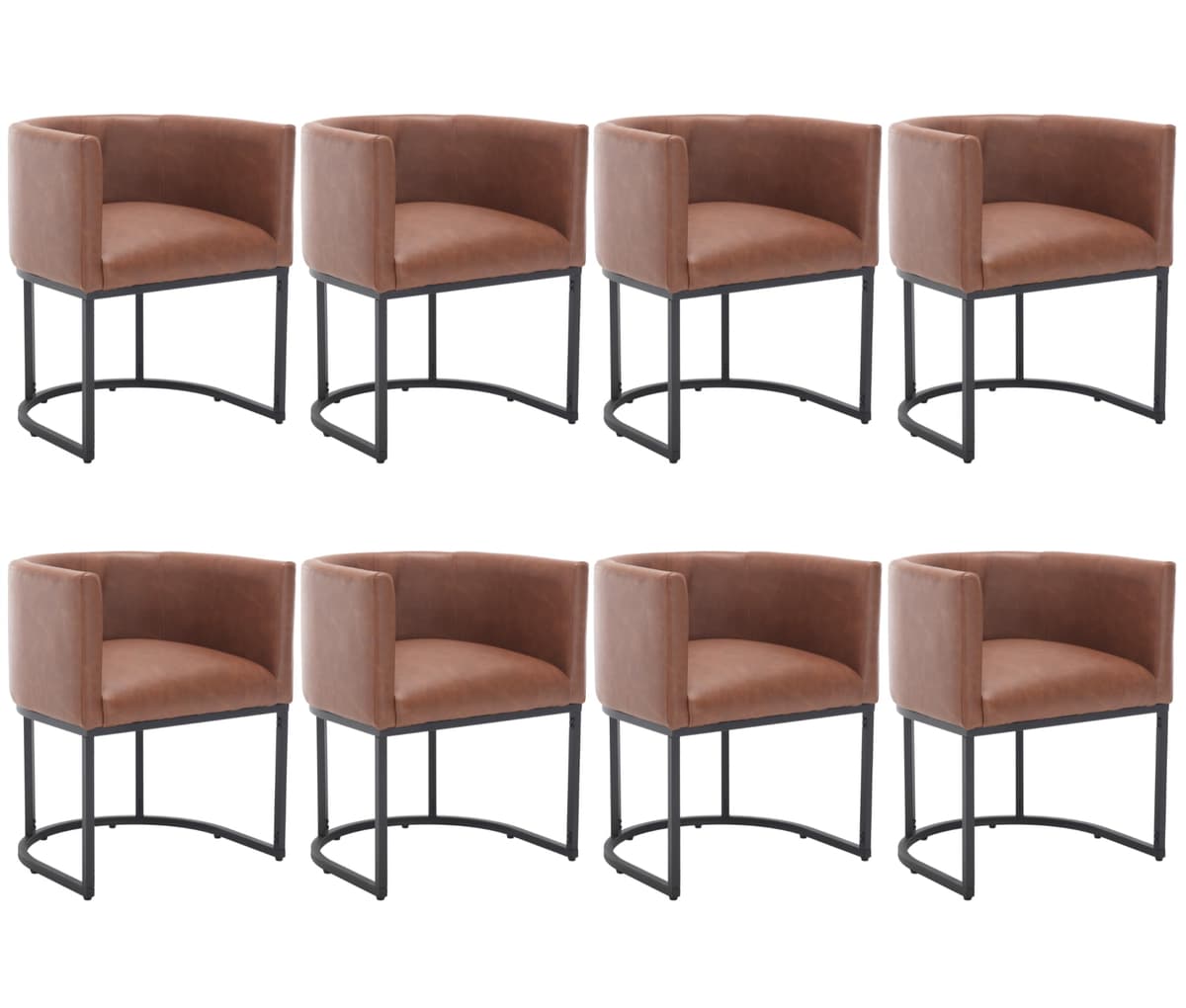 BESTANO Sillas de comedor de cuero sintético juego de 8 con base metálica negra, 18.5" de ancho, marrón
