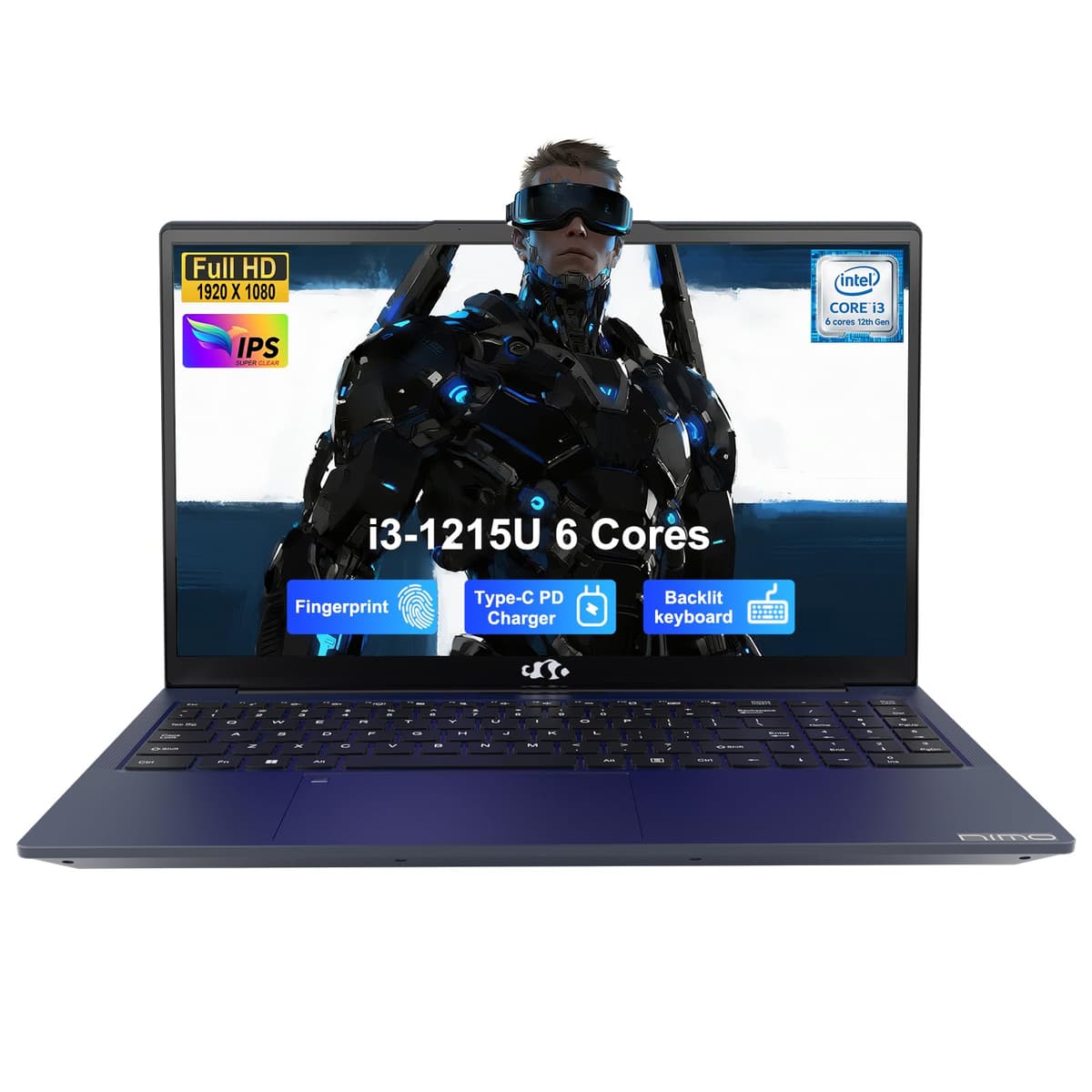 NIMO 15.6" IPS FHD Portátil, Intel 6 núcleos i3-1215U (hasta 4.4 GHz, supera al Ryzen 5 7520U) 32 GB RAM 1 TB SSD Computadora para Estudiantes con Carga 65W USB-C Teclado Retroiluminado Lector de Huellas Wi-Fi 6, para Negocios NIMO N152