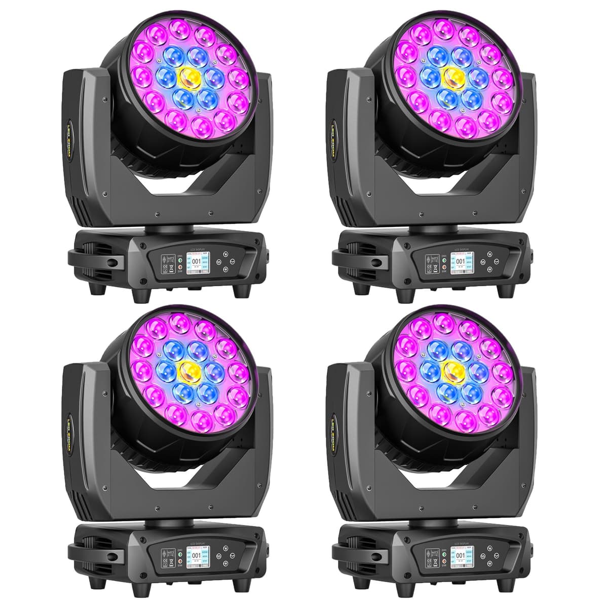 Xelletye 19x10W Moving Head Light 4-en-1 RGBW DMX512 Focusing/Beam/Wash/Zoom para DJ y Eventos ZQ02355