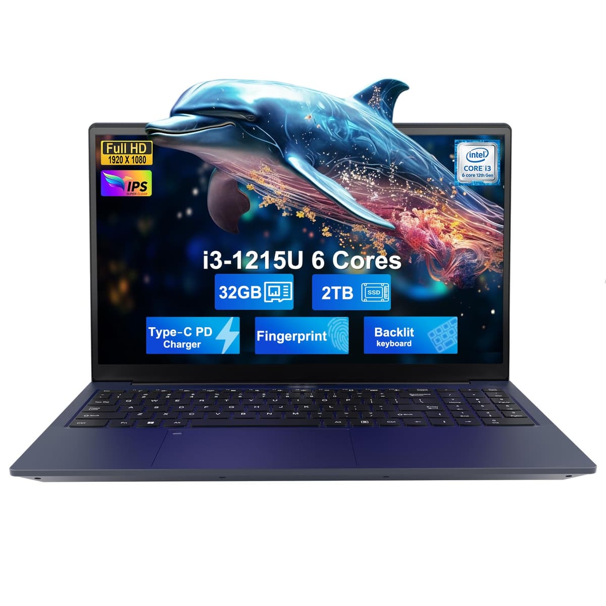 NIMO 15.6" IPS FHD Laptop para Estudiantes, Intel i3-1215U 6 núcleos (Beats R5 7520U, hasta 4.4 GHz), 32 GB RAM, SSD 2 TB, Cargador Tipo C 65W, Teclado Retroiluminado, Lector de Huellas, Wi-Fi 6, para Hogar y Negocios NIMO N154