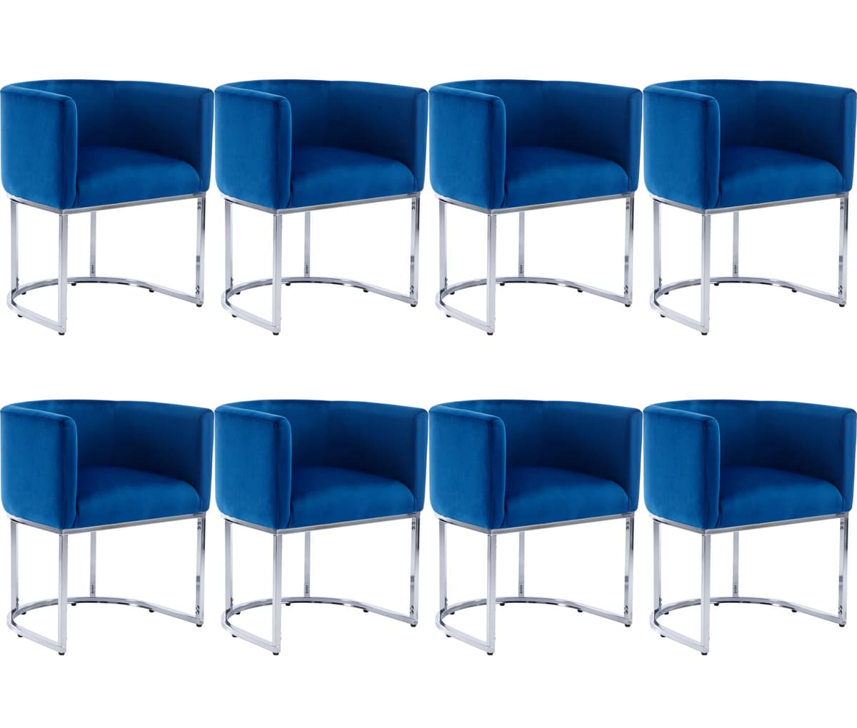 BESTANO Sillas de Comedor Terciopelo Juego de 8 Sillas de Brazo Modernas con Estructura de Metal Cromado, Tapizadas 18.5" Ancho, Azul BESTANO-DiningChair-ModernBarrelArm