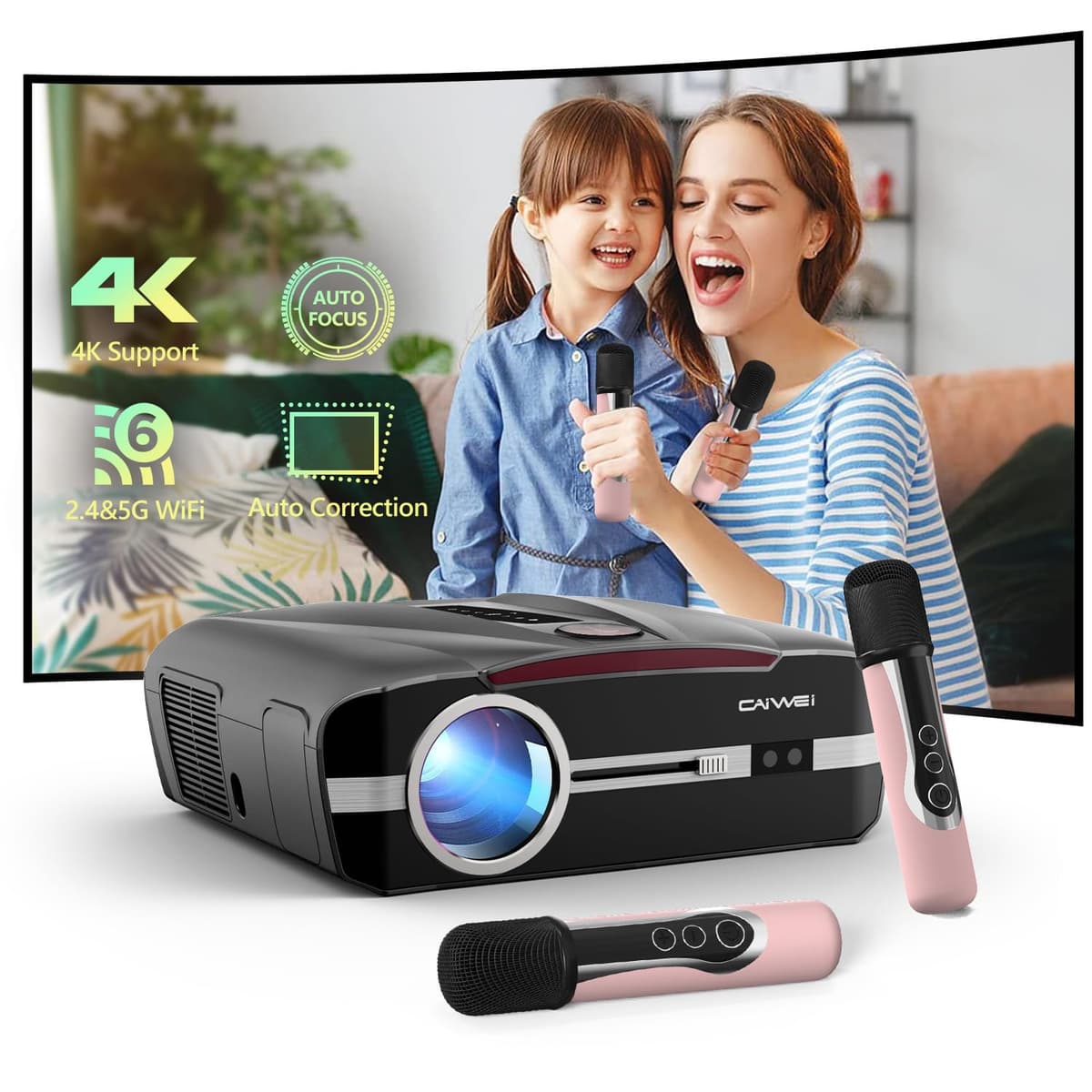 ZCGIOBN A9 Proyector para luz de día con enfoque automático 4K, 2300 ANSI HD LED brillante, proyector inteligente 1080P nativo con WiFi 5G y Bluetooth