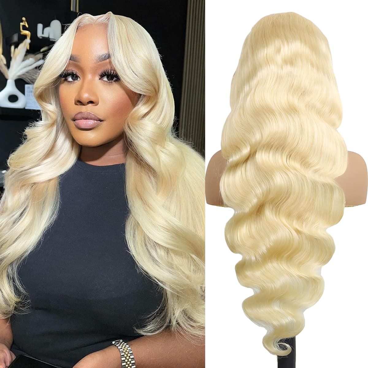 MYDIVA 613 13x6 Lace Front Wig Human Hair 42 inch Body Wave Blonde 200% Density