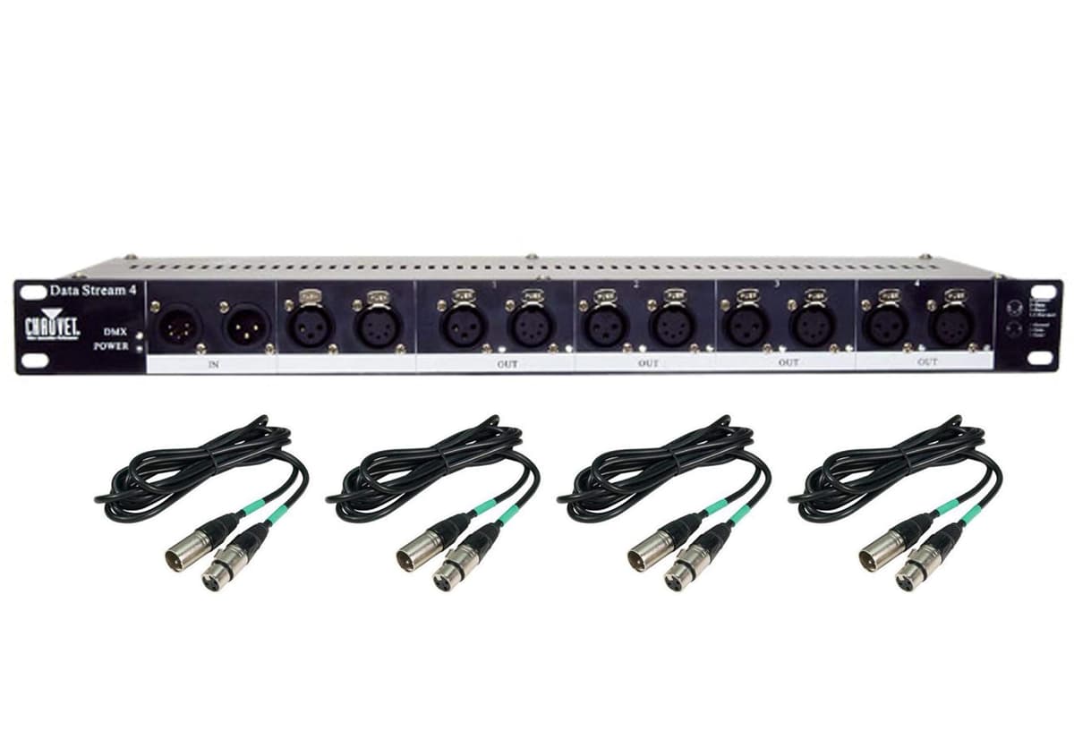 Chauvet DJ Data Stream 4 Universal - Splitter óptico DMX-512 con salidas y cableado incluido 49777