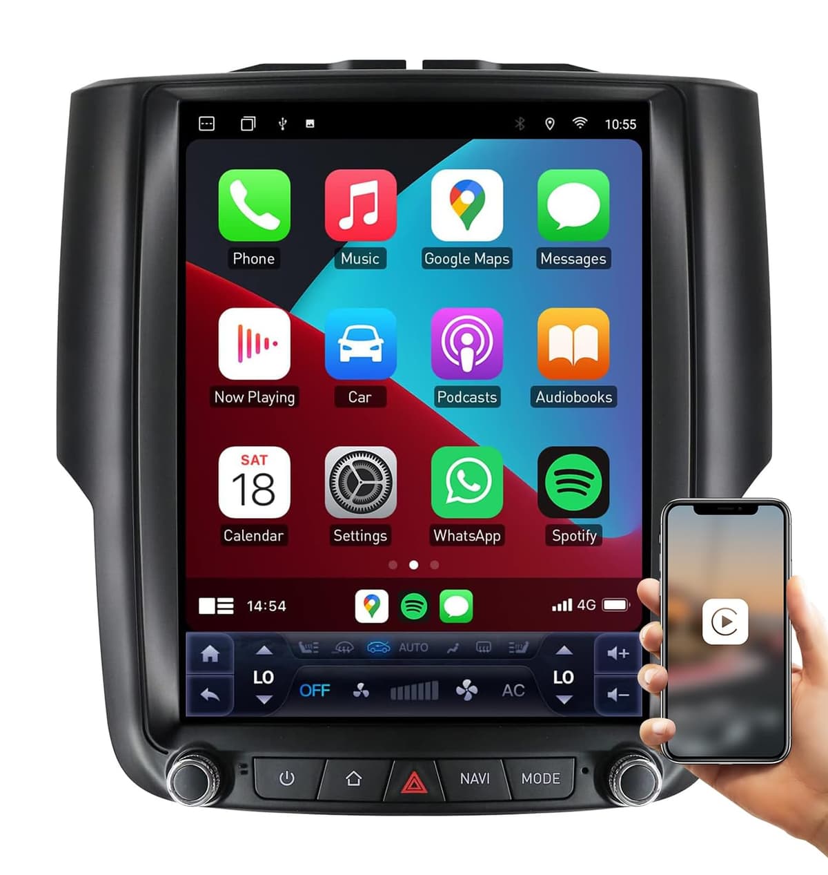 Enjoygarden Para Dodge Ram 1500 2500 2013-2018 Radio estéreo de auto A/C manual, actualización de navegación GPS 4G+64G con pantalla táctil IPS de 10.4 pulgadas con CarPlay inalámbrico/Android Auto/Bluetooth/DSP WiFi cámara de retroceso