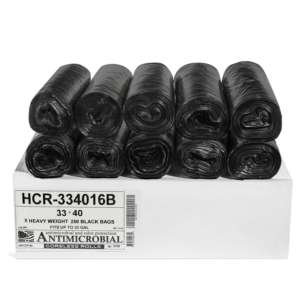 Aluf Plastics 33 Gallon Black Trash Bags - 33" x 40" - 16 Micron (250 Count) (1 Pallet of 70 Cases, 17500 Bags Total) HCR-334016B