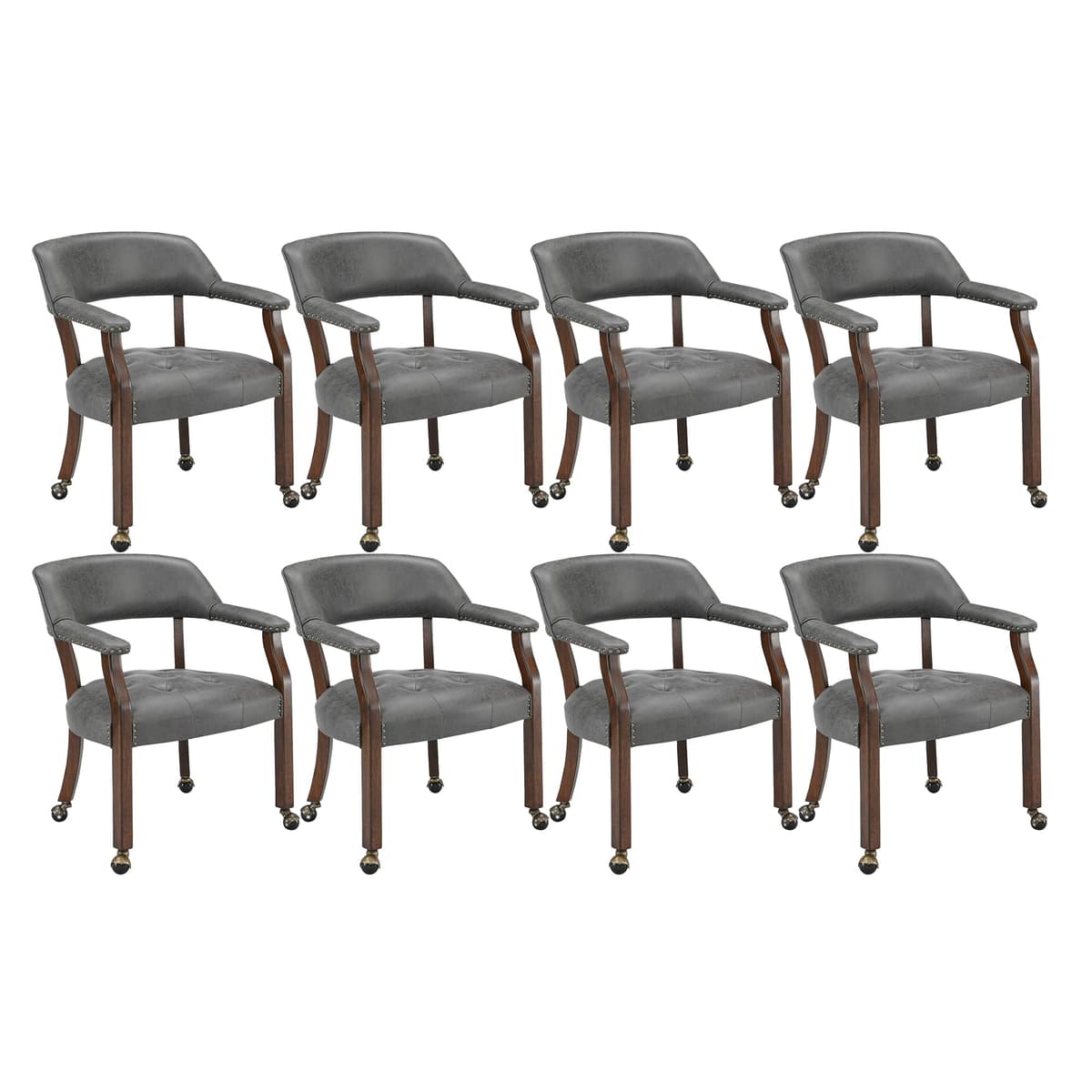 LEEMTORIG Set de 8 sillas de comedor grandes con ruedas y brazos, patas cherry y tapizado gris oscuro SY-1533-GY LEESY-1533-GY08