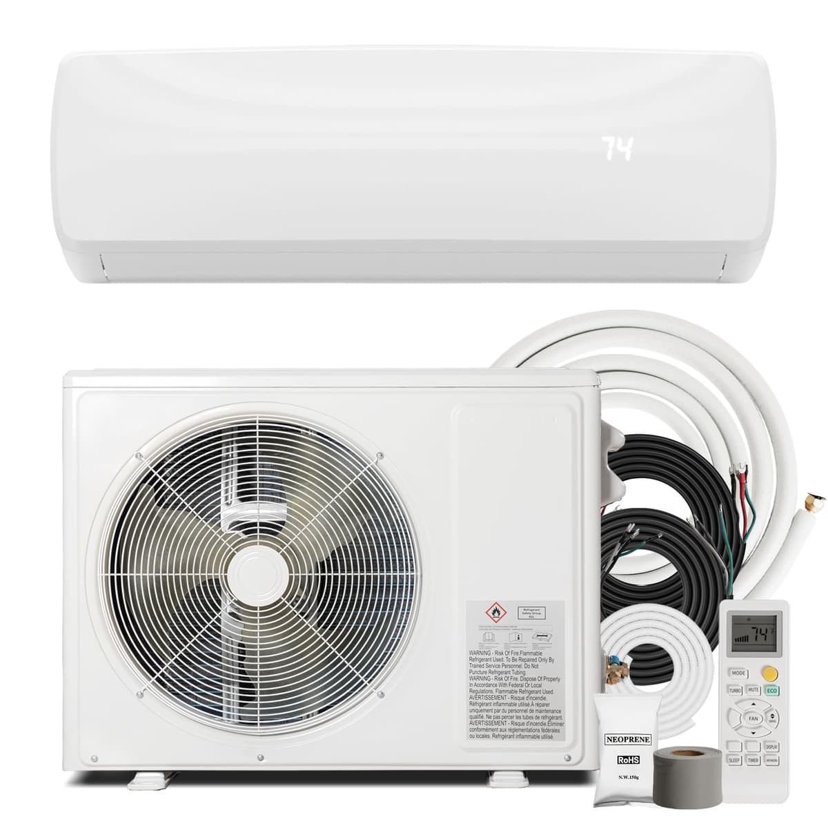 Nexaro Mini Split 18000BTU Inverter 19 SEER2 - Bomba de calor 230V, enfría/calienta hasta 1250 sq.ft con condensador pre-cargado JIUHE7288L