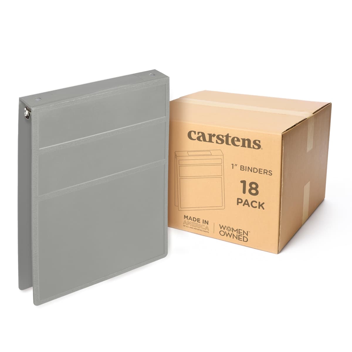 Carstens 1" Heavy Duty 3-Ring Binder Top Opening - Ash Gray (8752-3R) Case of 18 8752-3RCS