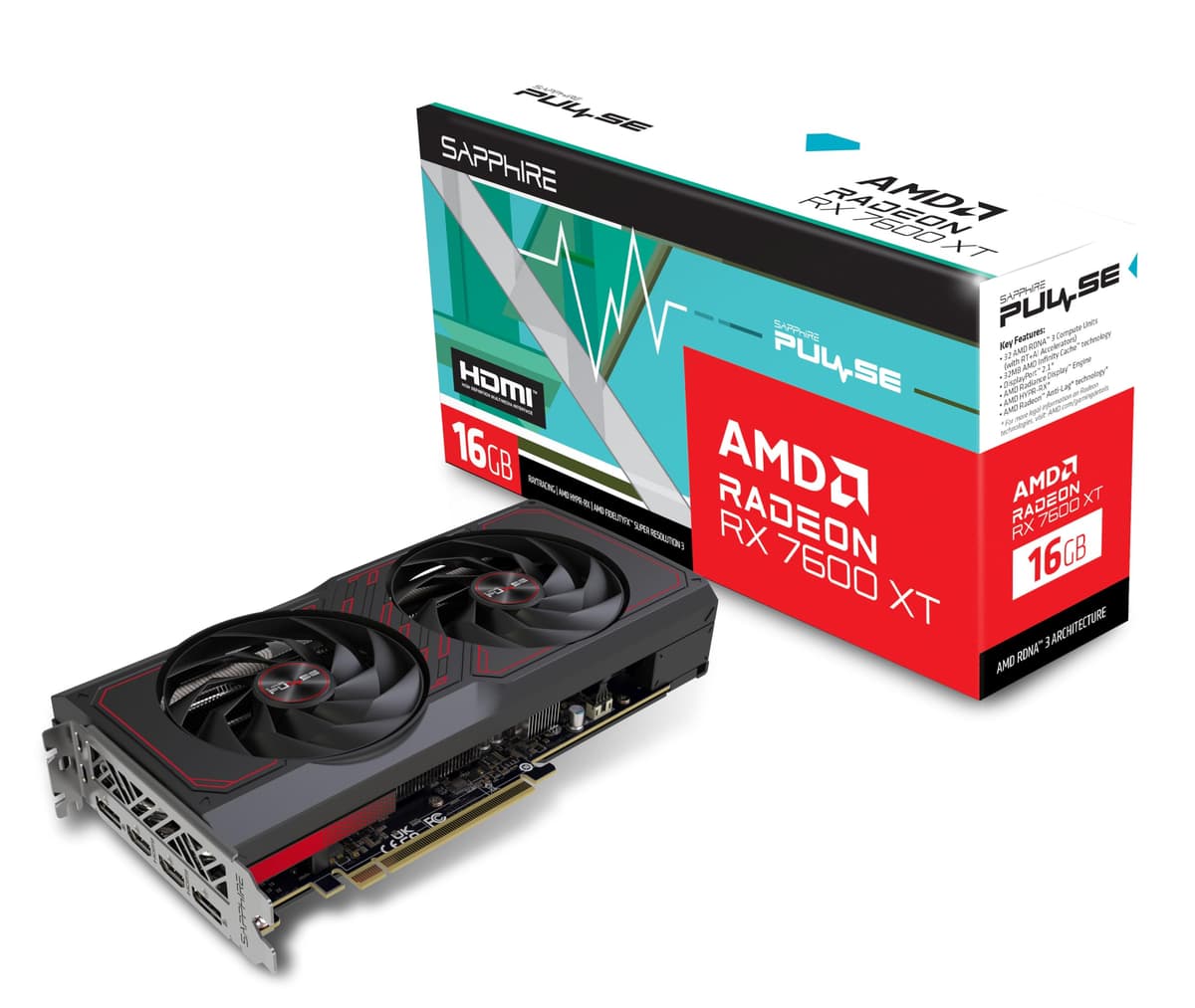 Sapphire 11339-04-20G Pulse AMD Radeon RX 7600 XT Tarjeta de Video Gaming con 16GB GDDR6, AMD RDNA 3