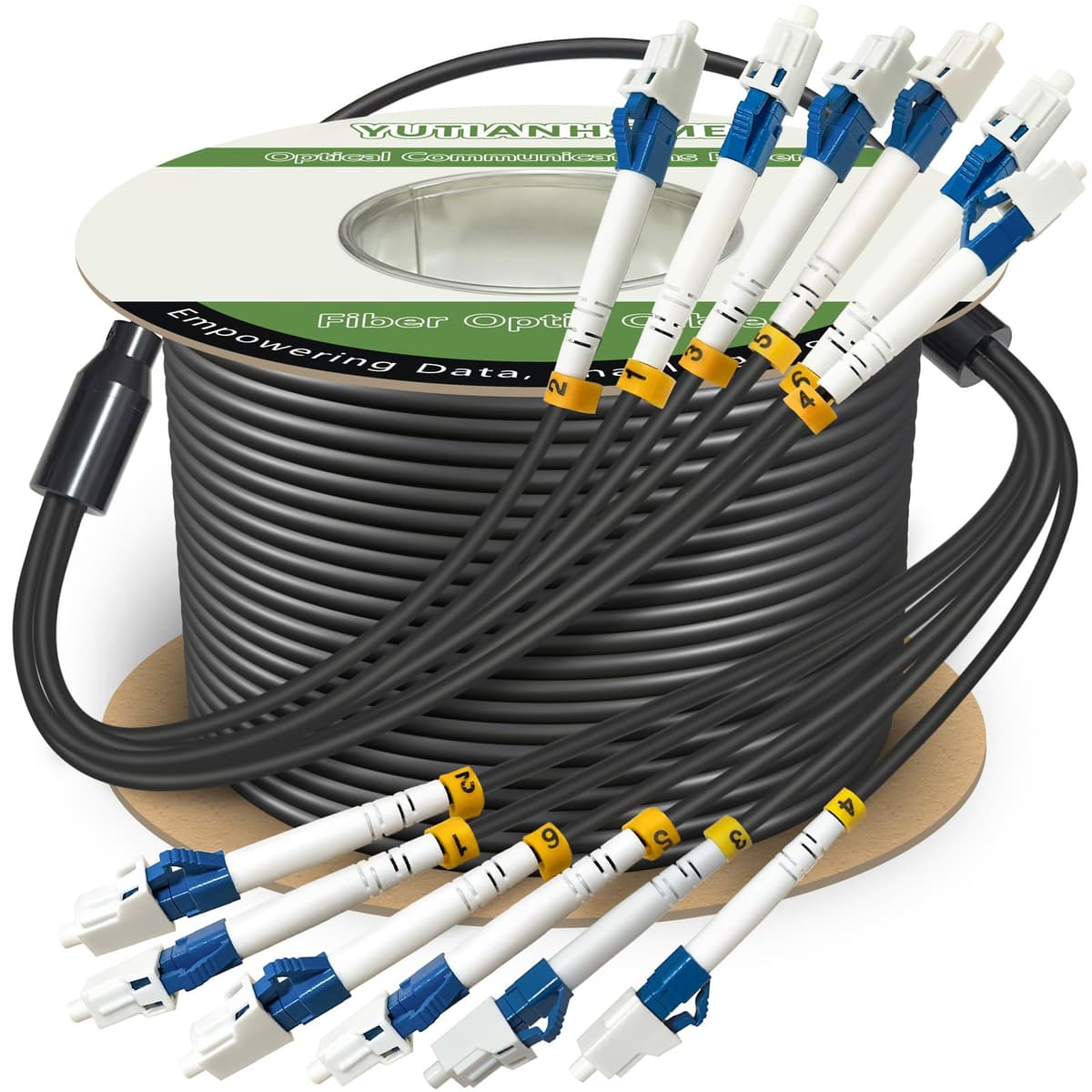 YUTIANHOME 250 metros 6 núcleos TPU industrial LC a LC cable de fibra óptica blindado para exterior, OS2 monomodo 6 fibras cable patch con conectores LC, 9/125 µm, OD 5 mm, enterrar directo LC-LC YT-LC-SM-6C-250m