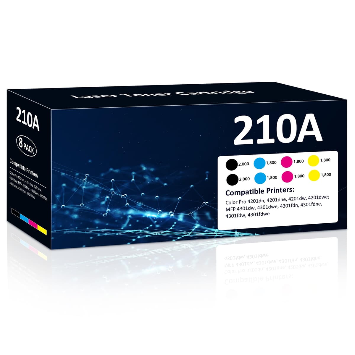 Aililiya Tóner 210A High Yield 8 pack compatible con HP Color LaserJet Pro 4201/4301 (BK/Y/M/C) 210A Toner Cartridges