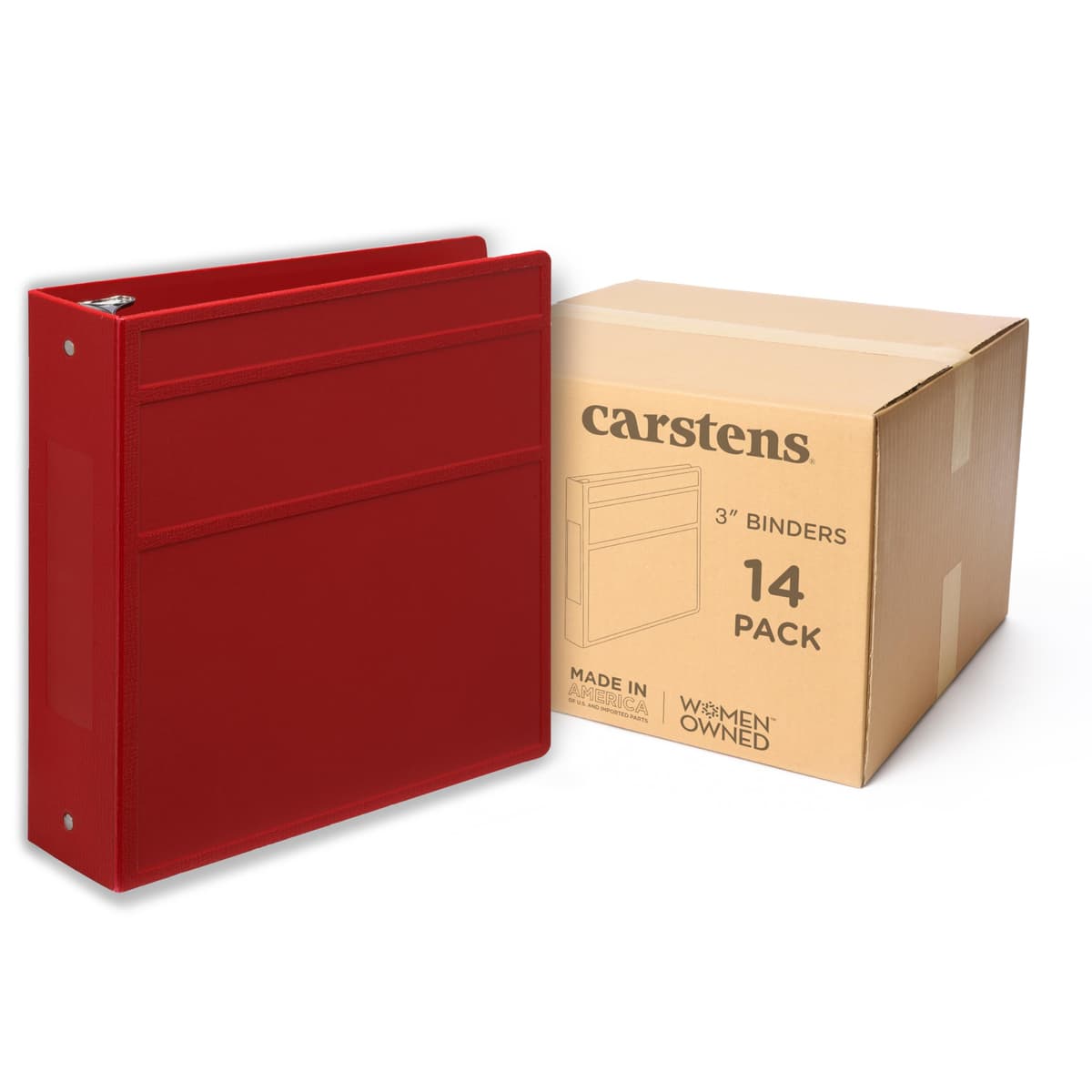 Carstens Archivador 3" Heavy Duty 3 anillas Lateral Brick Red, Plástico Resistente, Anillas No-Gap, Cubierta Impermeable, Sin Bolsillos, Capacidad 400 Hojas (1740-3R) 1740-3RCS