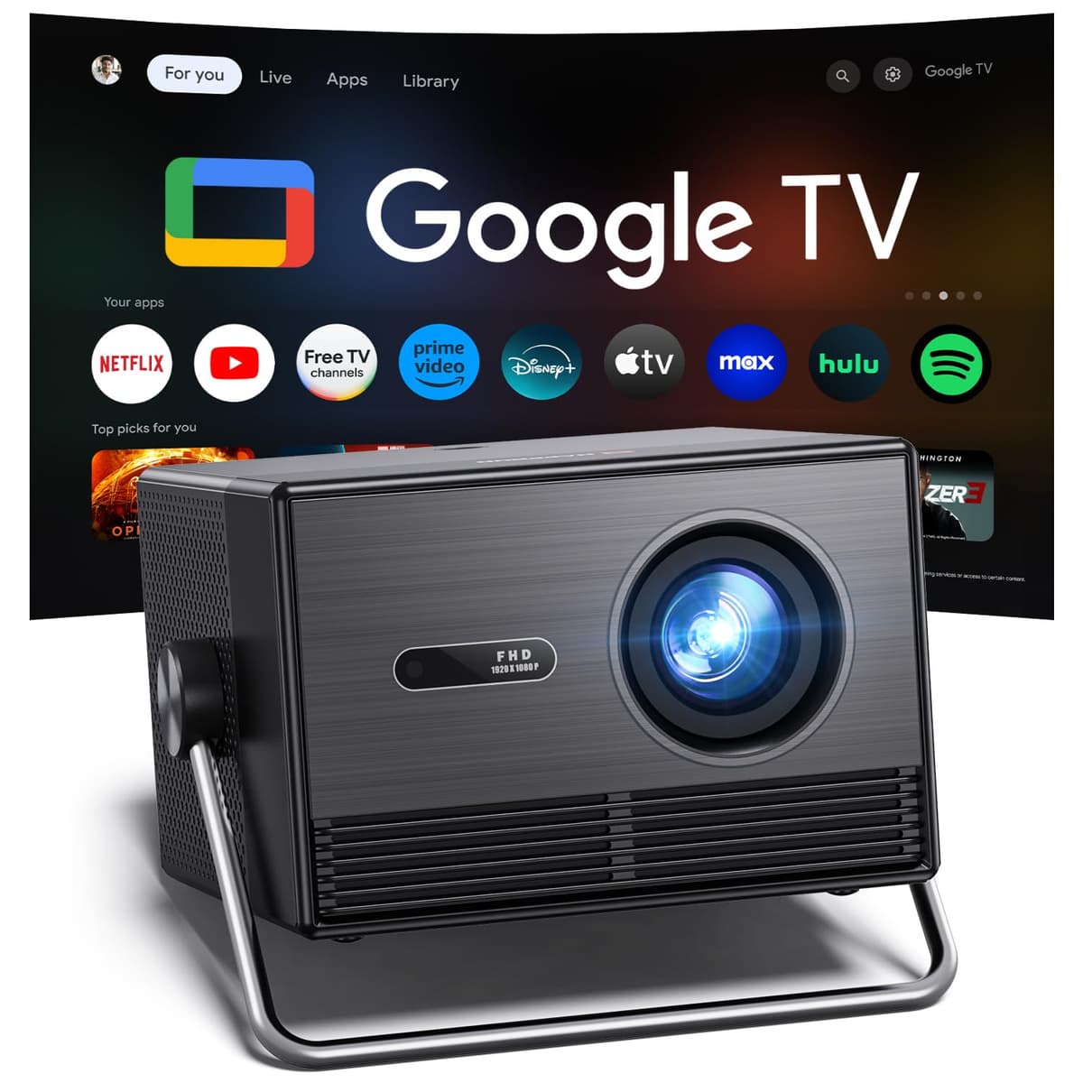 HAPPRUN 2000 ANSI Google TV Proyector 4K Full HD para exteriores (enfoque automático, Dolby Audio)