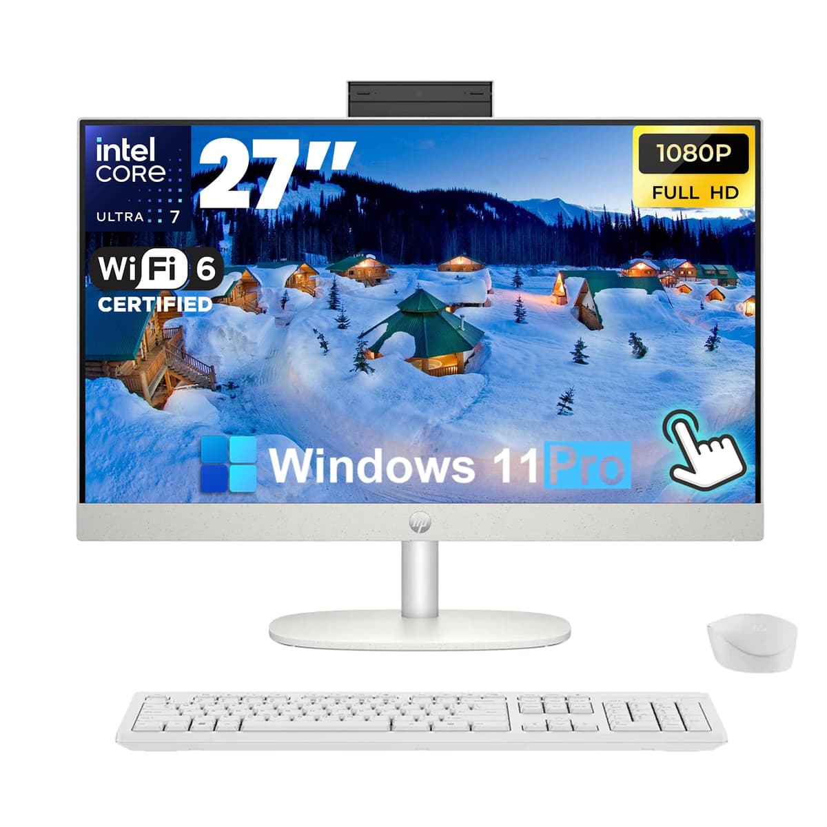 Computadora Todo-en-Uno HP de 27 pulgadas - Pantalla táctil FHD, 64 GB RAM DDR5, SSD 4 TB, Intel Ultra 7-155U, Gráficos Intel UHD, Windows 11 Pro, Wi-Fi 6, HDMI HP All-in-One