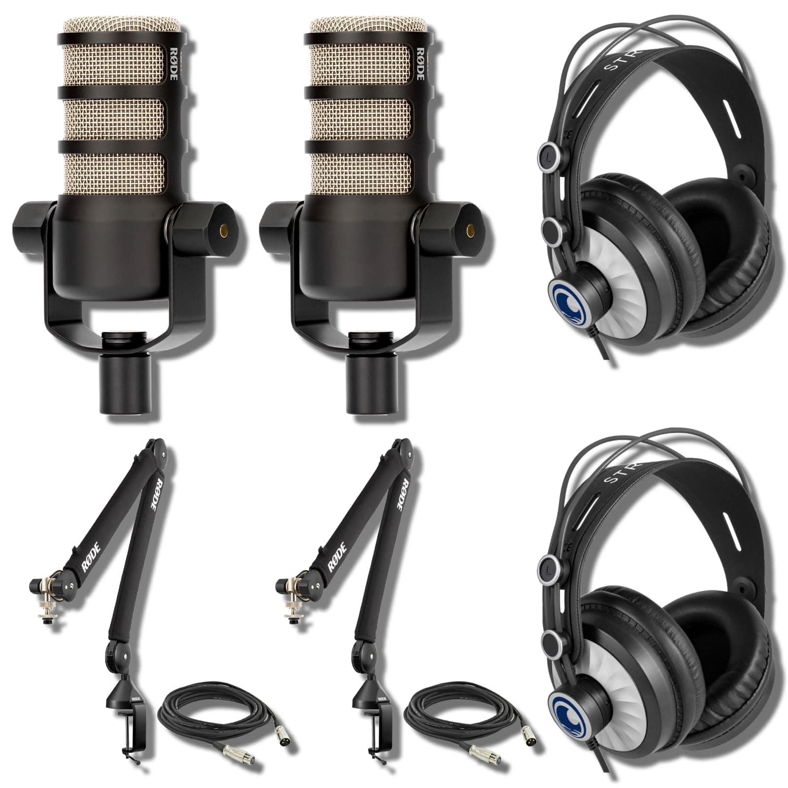 StreamEye Rode PodMic Par de micrófonos dinámicos para podcast con accesorios y brazos PSA1+