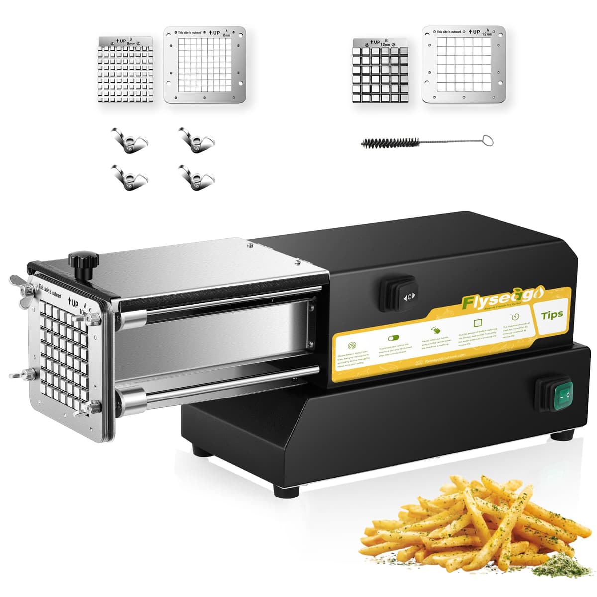 Cortadora eléctrica de papas Flyseago HJJ-07, acero inoxidable, 2 cuchillas