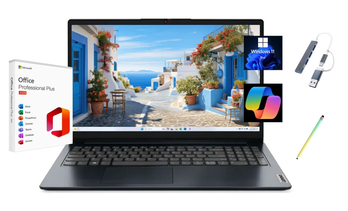 Lenovo Ideapad 1i 2025 15.6" FHD Touchscreen, con Microsoft Office 2024 de por vida, Intel Core i5-1335U, 16GB RAM, SSD 2TB, Windows 11 Pro, Azul Abyss, Copilot, con Hub USB y Lápiz Stylus 83B40006US