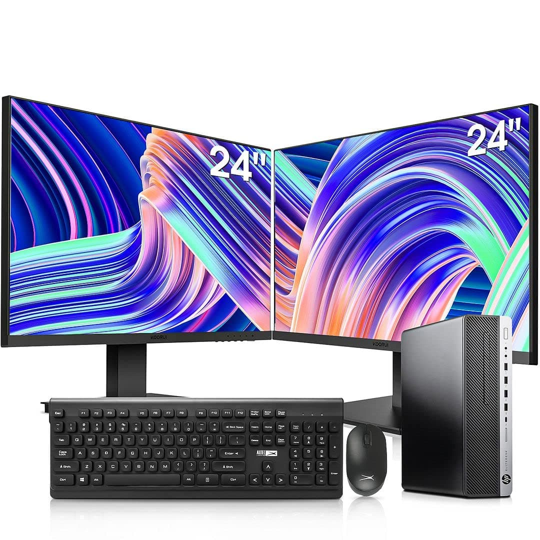 HP EliteDesk 800 G3 SFF i7-6700 Bundle con 2 Monitores KOORUI 24", 16GB, 256GB NVMe + 2TB (Renewed)