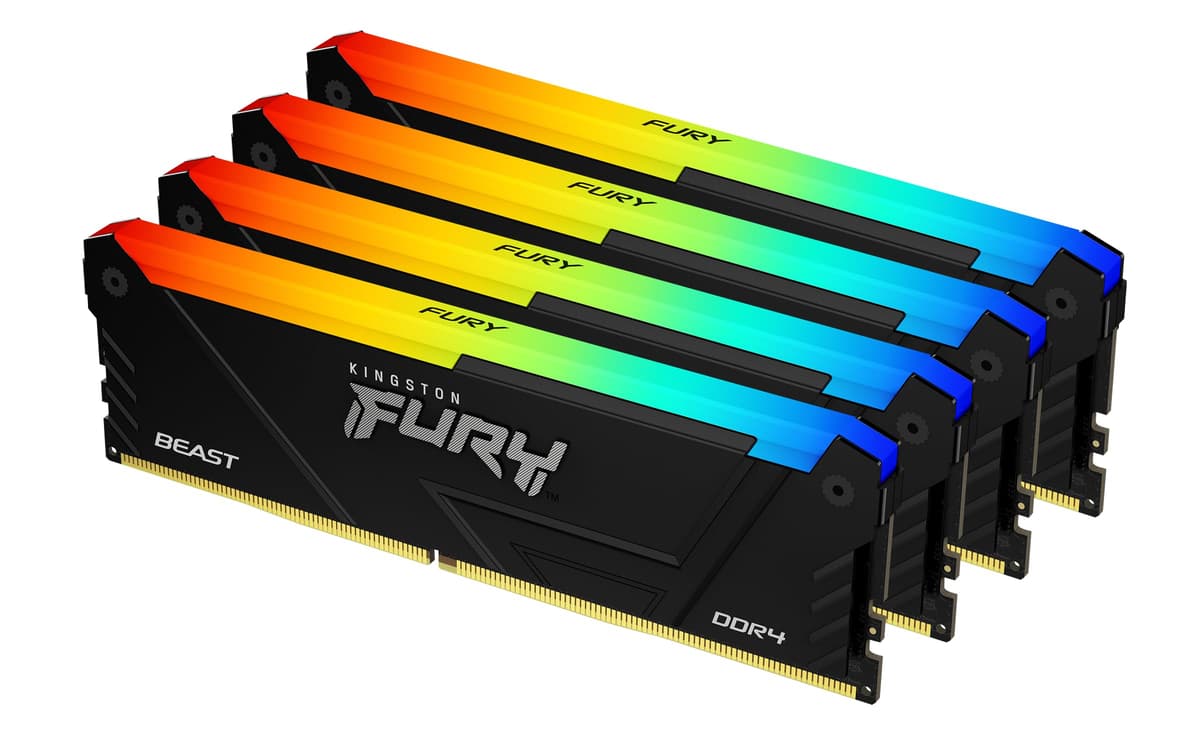 Kingston Fury Beast RGB 32GB 3200MT/s DDR4 CL16 DIMM (Kit de 4) Memoria para Computadora KF432C16BB2AK4/32