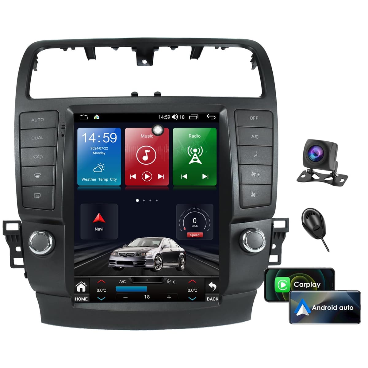 Nudhfgauiyt Para Acura TSX 2004-2008 Radio Estéreo Android para Auto, Pantalla Táctil Estilo Tesla, Reproductor Multimedia 1080P HD, CarPlay Inalámbrico y Android Auto, Bluetooth, Navegación GPS, WiFi 5G, DSP, Cámara de Retroceso